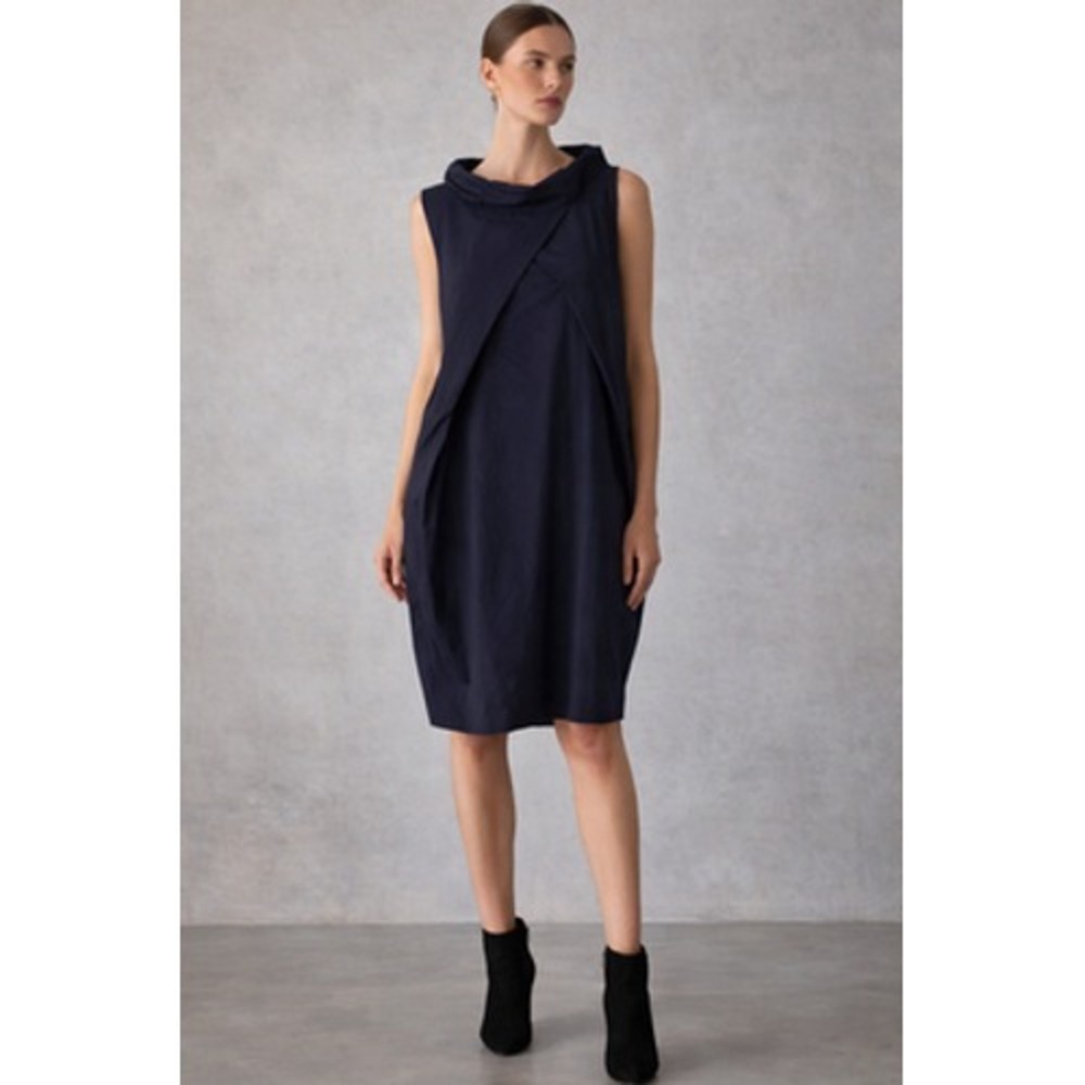 D. Exterior‎ Dress Womens 44 Navy Sleeveless Cowl Neck Short Shift Made In Italy